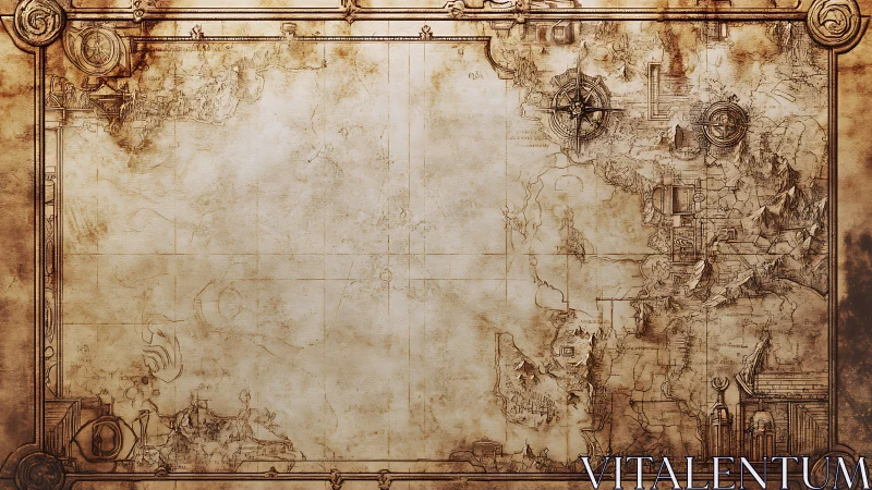 Antique fantasy world map with ornate cartographic border.