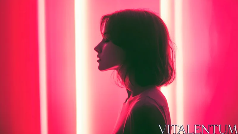 Side profile silhouette in pink neon light environment.