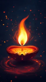 Luminous Diya Aflame: Digital Radiance in Darkness.