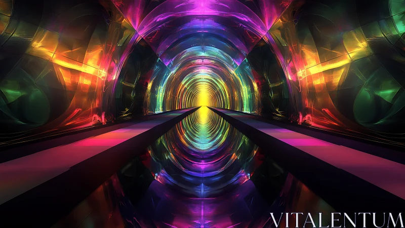 Luminous neon tunnel stretches into a radiant chromatic horizon