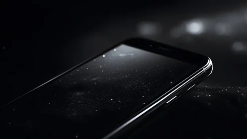 Sleek Smartphone Close-Up with Dust Particles, Dark Moody Style.