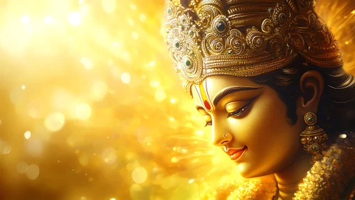 Radiant golden goddess profile bathed in ethereal divine light.