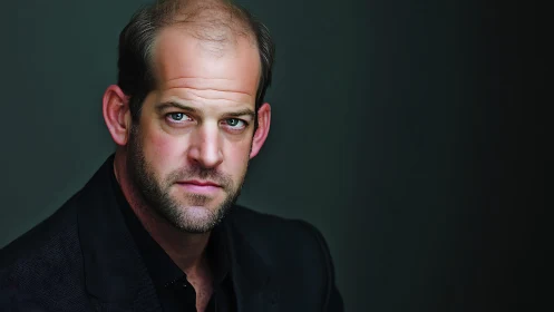 Photorealistic male headshot with cinematic low-key lighting.