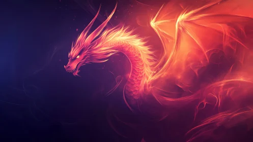 Fiery dragon silhouette emerges from abstract glowing smoke
