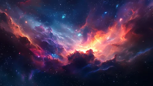 Starlit nebula blooms like cosmic fire through velvet night