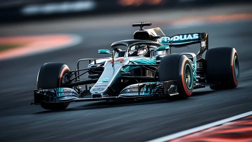 High-downforce Formula car cornering with visible aero detailing