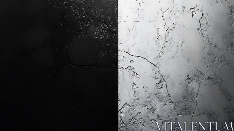 Split black and white textured wall suggests stark duality.