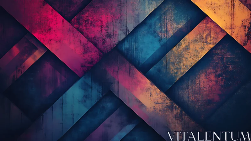 Diagonal geometric abstract with vivid grunge texture.