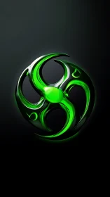 Striking neon green biohazard emblem glows against shadow