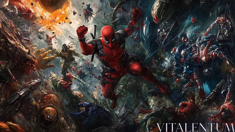 Rebel red warrior dives through chaotic cosmic battlestorm.