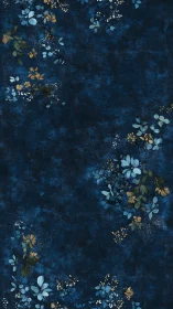 Midnight botanical pattern with scattered teal blossoms.