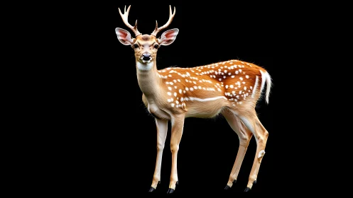 Photorealistic full-body deer study on black negative space.