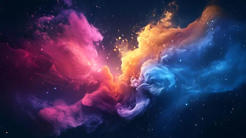 Tri-chromatic nebula plumes in deep space collision field