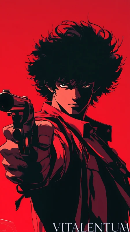 Brooding gunman silhouette dominates crimson frame.