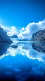 Symmetric alpine fjord reflection with high dynamic clarity.