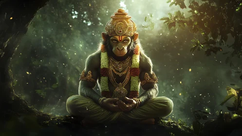 Jungle-kissed monkey sage holds silent court in emerald light