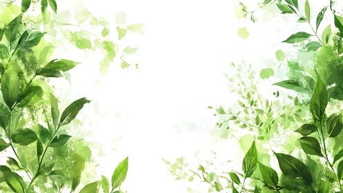 Lush watercolor foliage framing a bright white space.