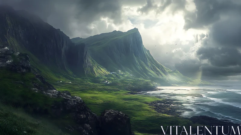 Dramatic Fjord Landscape with Towering Columnar Basalt Cliffs