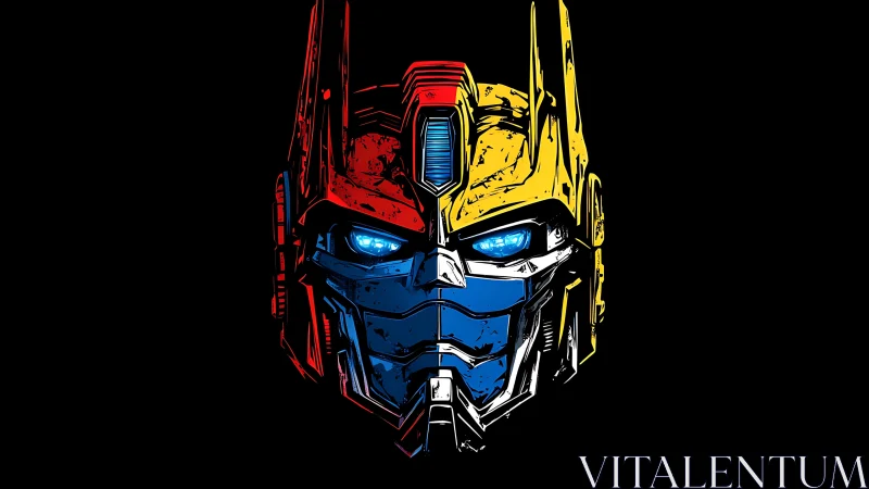 Color-splashed robot hero mask glowing with electric charm.