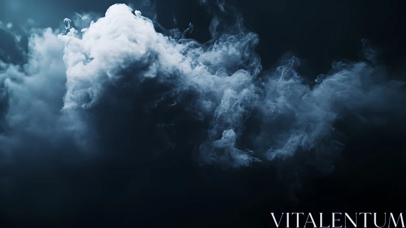 Billowing white smoke cloud drifts through deep darkness.