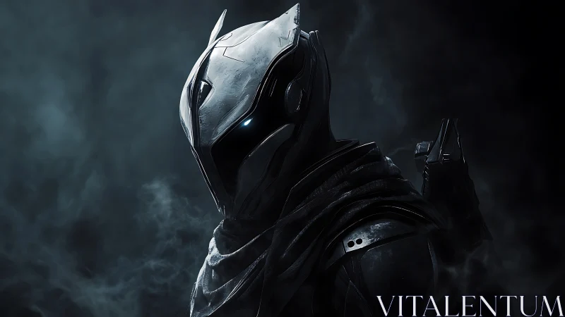 Cybernetic enforcer portrait in low key tactical lighting.