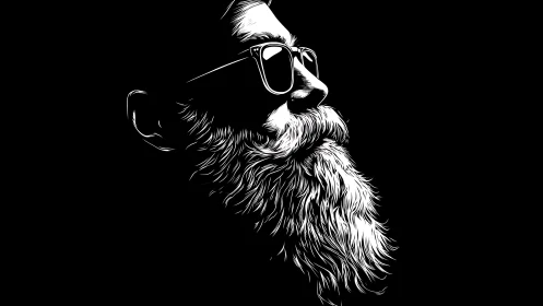 Bearded silhouette in stark monochrome, gazing into midnight.