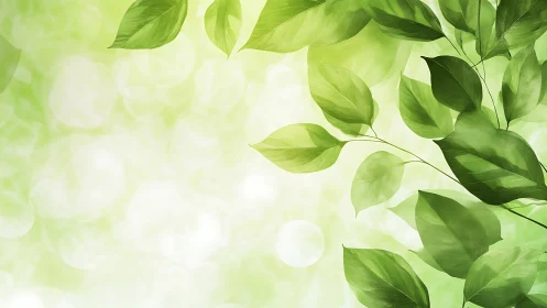 Green leaves extend diagonally over defocused light background