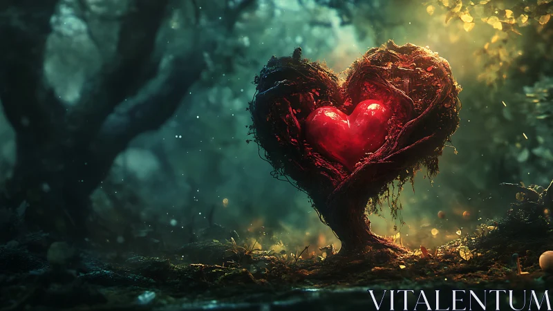 Glowing Heart in an Enchanted Forest.