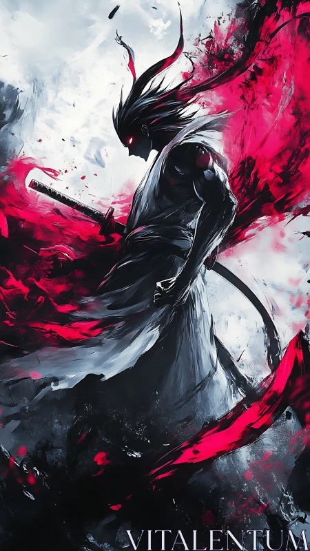 Bloodstorm ronin ignites the void with crimson fury.