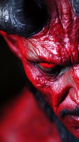 Fiery horned gaze in intense close-up portrait study.