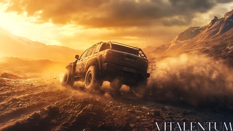 Off‑road SUV powers through sunlit mud with dynamic motion blur