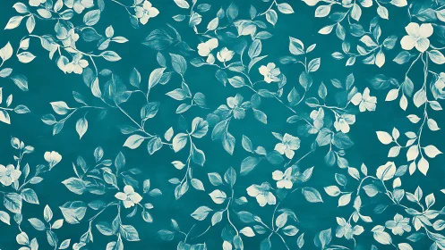 Teal botanical pattern with hand‑rendered white florals.