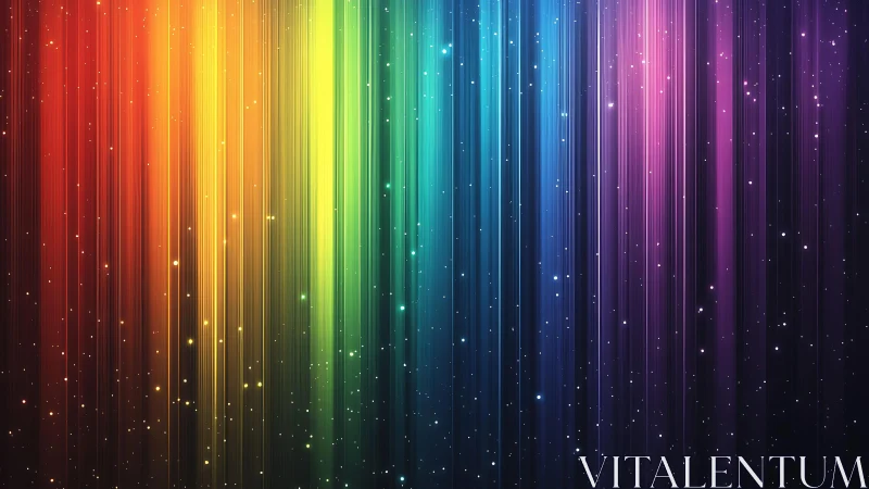 Vibrant Rainbow Light Streaks with Sparkling Particles, Digital Art.