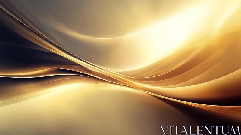 Golden Abstract Light Waves with Smooth Flowing Curves.