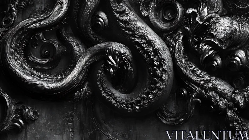 Dark metallic tentacles coil in an ornate baroque abyss