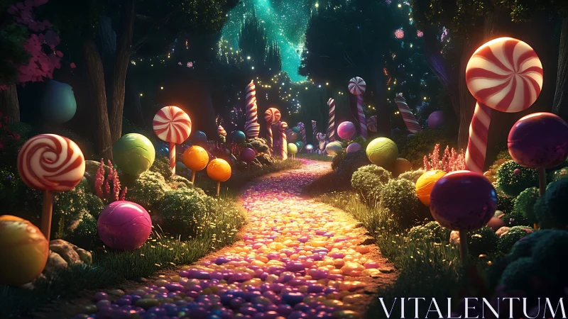 Enchanted Candy Forest Night Rendered in Luminous 3D.