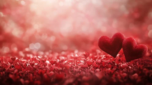 Red Heart Bokeh Field: Macro Depth-of-Field Composition.