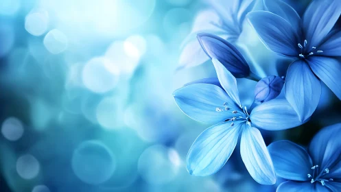 Blue flowers with soft bokeh background displayed in close perspective.