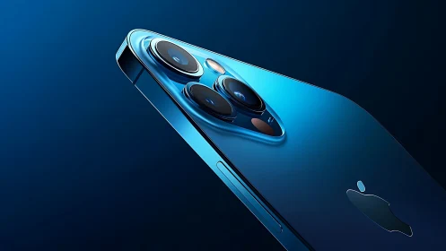 iPhone 12 Pro Triple Camera Array with Titanium Frame Against Deep Blue