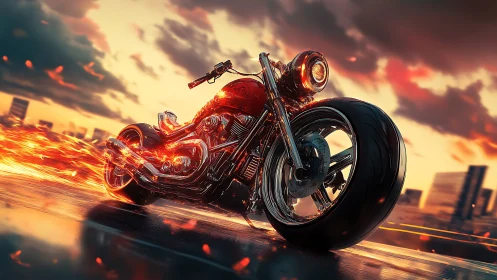 Fire-kissed street cruiser bends twilight into molten speed