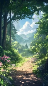 Ethereal Forest Corridor: Luminous Woodland Path Analysis.