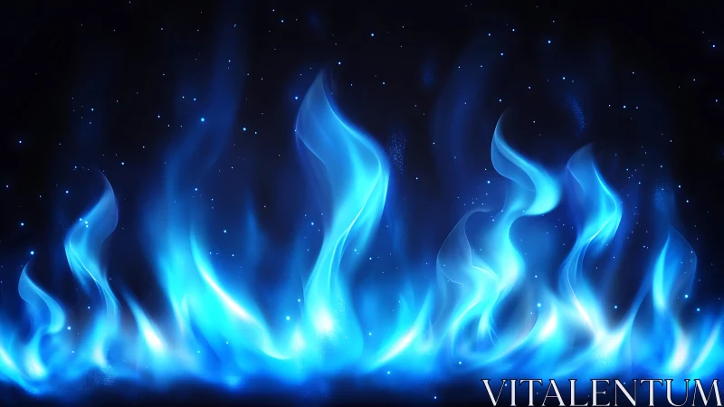 Glowing Blue Flames on Dark Background in Digital Art Style.