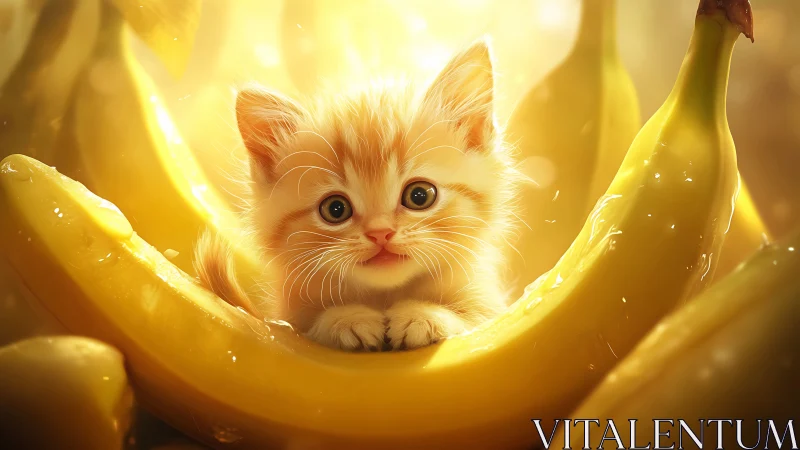 Kitten Nestled in Giant Banana Peel with Luminous Glow