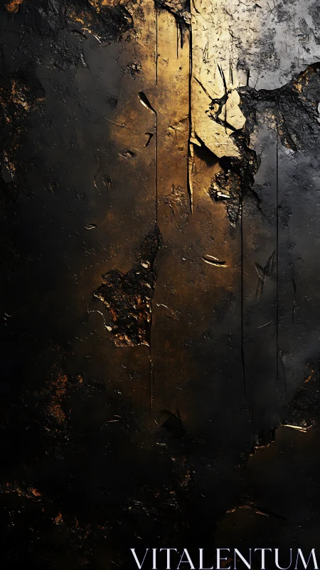 Charred textured surface shows cracked layers and metal glow