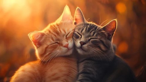 Two Cats Nuzzling in Warm Golden Radiance