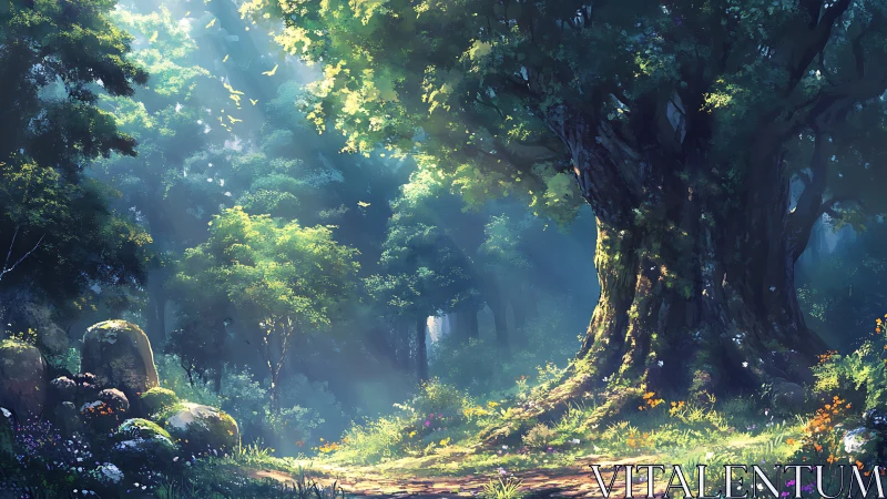 Ancient Forest Sanctuary with Towering Woodland Guardian.