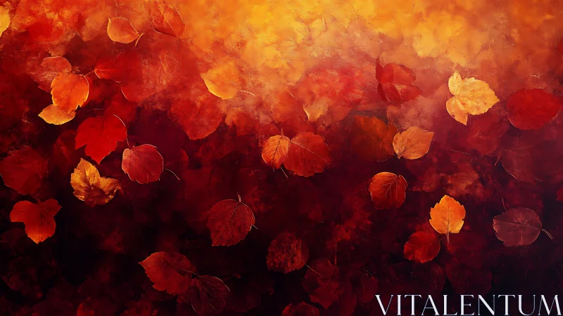 Fallen leaves form a dense red to yellow color gradient