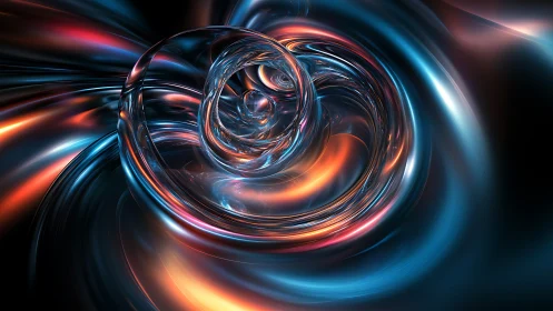 Metallic vortex spiral forms with blue and orange light