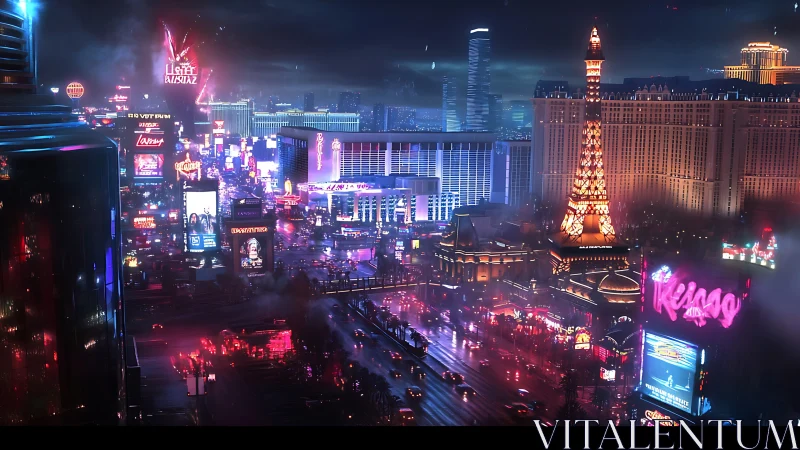 Neon-soaked futuristic strip with towering casino skyline.