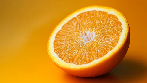 Juicy orange half glows vibrantly against a warm backdrop